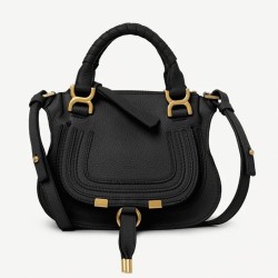 Top Quality Knockoff Chloe Marcie Mini Double Carry Bag In Black Grained Leather Uk