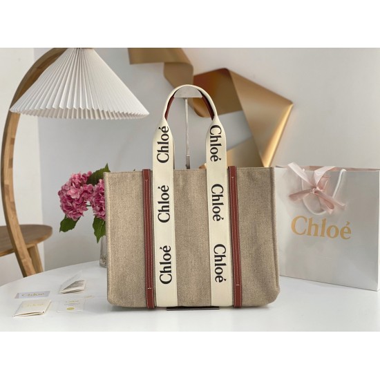 Replica Chloé 5696 dlz1757526540691 Buddha Luxury Replica chloe Medium Woody Tote Bag In Canvas With Tan Leather Strips Uk - 5696 - Buddha Luxury