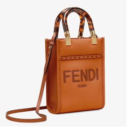 Top QualityFendi Mini Sunshine Shopper Bag In Brown Leather UK