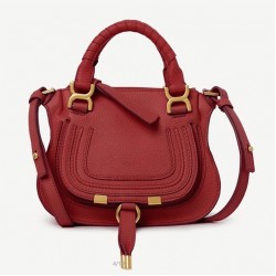 Red Grained Leather Chloe Marcie Mini Double Handlebag Uk