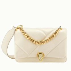 Knockoff Bvlgari Serpenti Cabochon Small Bag White Leather UK
