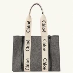 Top Quality Knockoff Chloe Large Woody Tote Bag In Grey Felt Uk
