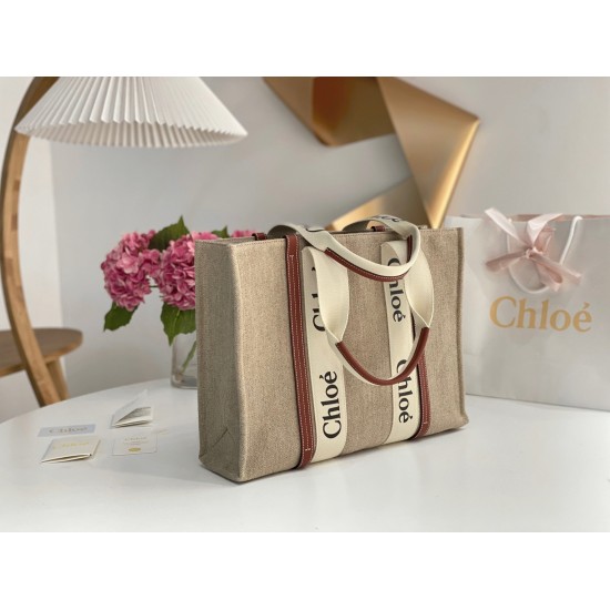 Replica Chloé 5696 dlz1757526540691 Buddha Luxury Replica chloe Medium Woody Tote Bag In Canvas With Tan Leather Strips Uk - 5696 - Buddha Luxury