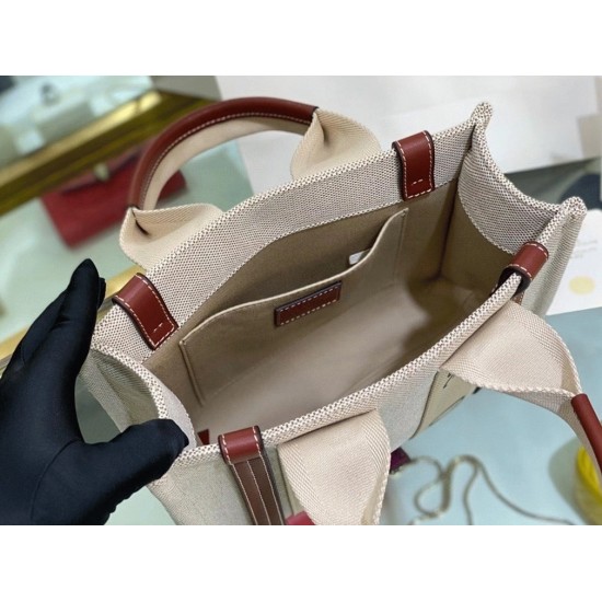 Replica Chloe Small Woody Tote Bag In Canvas With Camel Leather Strips Uk - 5701 - Buddha Luxury