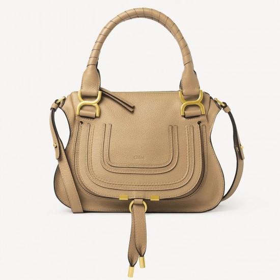 Replica chloe Marcie Small Double Carry Bag In Beige Grained Leather Uk - 5723 - Buddha Luxury