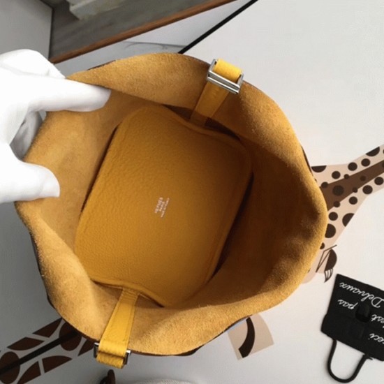 replica Yellow knockoff Hermes Picotin Lock 18cm handbag with braided handles UK