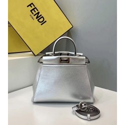 Top Qualityfendi Peekaboo Mini Bag In Silver Metallic Lambskin Uk Top Qualityfendi Peekaboo Mini Bag In Silver Metallic Lambskin Uk