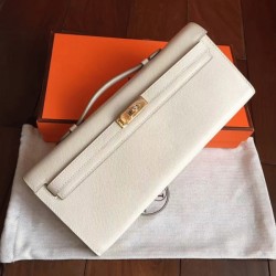 White Epsom Hermes Kelly Cut Clutch Clean Look Bag UK