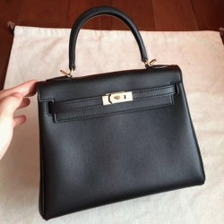 Black Swift Hermes Kelly 25cm Retourne Soft Bag UK
