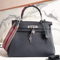Black With Zigzag Handle Luxury Hermes Kelly 28Cm Stylish Purse Uk