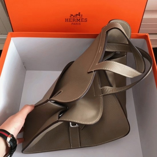 Replica Hermes 6544 dlz1757524963686 Buddha Luxury Replica Grey Aaa Hermes Halzan Elegant Leather Tote Uk - 6544 - Buddha Luxury