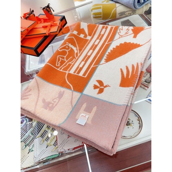 Replica Faux Hermes Avalon Epopee Blanket In Mandarine Wool And Cashmere Uk