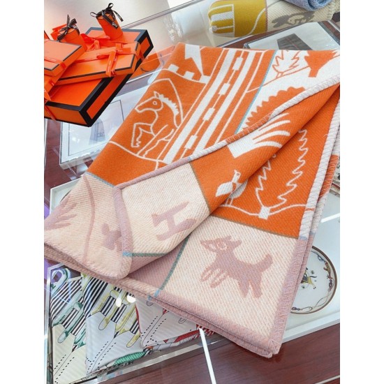Replica Faux Hermes Avalon Epopee Blanket In Mandarine Wool And Cashmere Uk