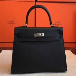 Black EpsomHermes Kelly 25cm Sellier Structured Purse UK