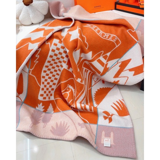 Replica Faux Hermes Avalon Epopee Blanket In Mandarine Wool And Cashmere Uk