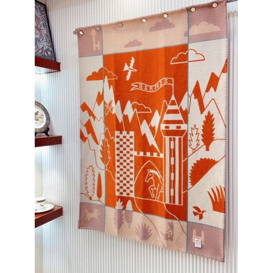 Replica Faux Hermes Avalon Epopee Blanket In Mandarine Wool And Cashmere Uk