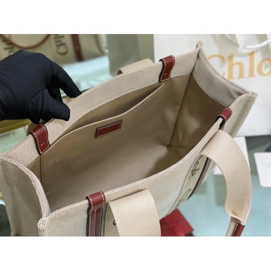 Replica Faux Chloe Medium Woody Tote Bag In Canvas With Brown Leather Strips Uk - 5673 - Buddha Luxury
