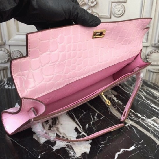 Replica Pink Crocodile Hermes Kelly Cut Clutch Feminine Tote Uk - 6462 - Buddha Luxury