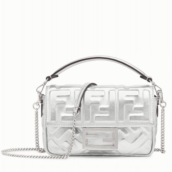 Replica Fendi 7044 dlz1757525882254 Buddha Luxury Replica Fendi Small Baguette Bag In Silver Ff Uk - 7044 - Buddha Luxury