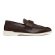 Valentino Men's brown leather loafer showing profile view with white sole and heel studs