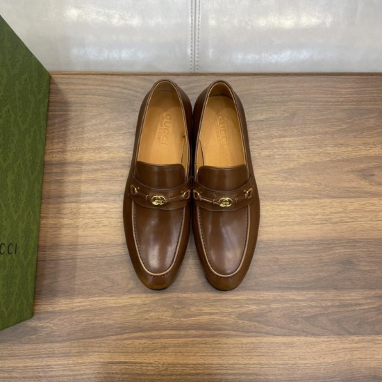 replica LEATHER LOAFERS WITH INTERLOCKING G IN BROWN - GC379 UK