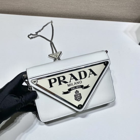 Replica Triangle Logo Mini Brushed Leather Crossbody Bag In White Uk - 14211 - Buddha Luxury