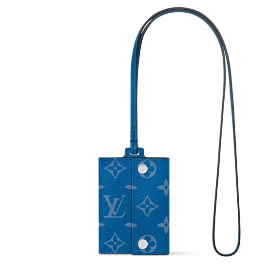 replica CARD HOLDER NECKLACE AGAVE BLUE TAIGA COWHIDE LEATHER M83154 UK
