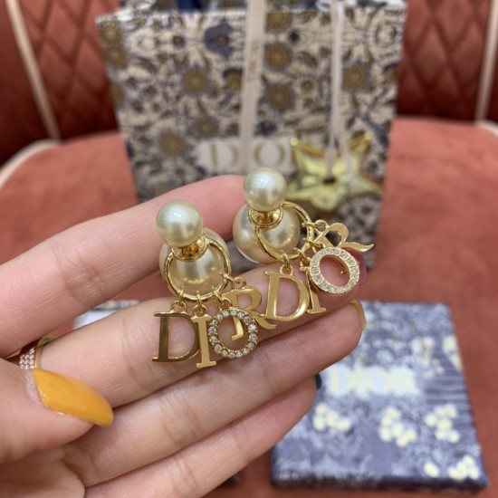 replica TRIBALES DANGLE LOGO STUD EARRINGS METAL WITH FAUX PEARLS AND CRYSTALS UK