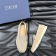 Dior Men's Granville Loafers Pair View in beige and white Top and side view of Dior Men's Granville beige oblique suede loafers next to box in beige and white