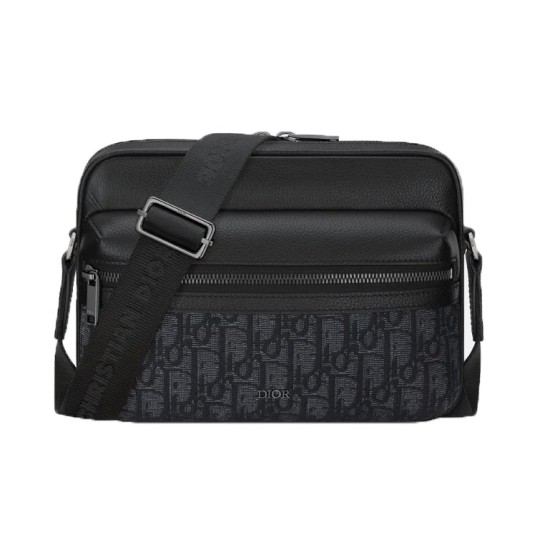 replica RIDER 2.0 ZIPPED MESSENGER BAG BLACK OBLIQUE JACQUARD WITH BLACK GRAINED CALFSKIN UK