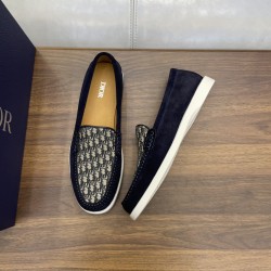 GRANVILLE LOAFER NAVY BLUE SUEDE WITH BEIGE AND BLACK OBLIQUE JACQUARD - CD291 UK