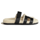 Hermes Chypre Sandals side profile showing ecru shearling and black straps