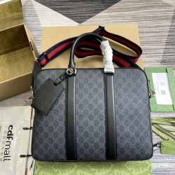GG BRIEFCASE WITH SHOULDER STRAP BLACK GG SUPREME CANVAS UK