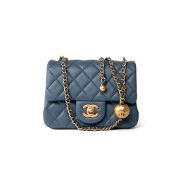 23K BLUE LAMBSKIN QUILTED MINI SQUARE PEARL CRUSH ANTIQUE GOLD HARDWARE AS1786 UK