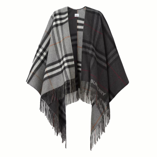 replica CONTRAST CHECK WOOL CASHMERE JACQUARD CAPE IN GREY UK