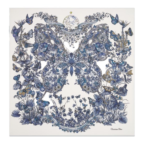 replica BUTTERFLY AROUND THE WORLD 90 SQUARE SCARF IN WHITE/BLUE UK