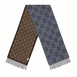 GG JACQUARD KNIT SCARF IN GREY AND LIGHT BROWN UK