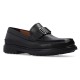 Side profile view of Ferragamo Men's Black Leather Chunky Sole Loafers showing the thick rubber outsole and metallic buckle detail.