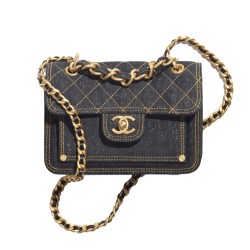 DENIM CALSSIC FLAP BAG IN BLACK UK