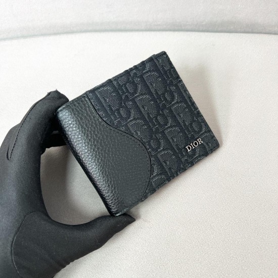 Replica Saddle Bifold Wallet Black Grained Calfskin Marquetry And Black Oblique Jacquard Uk - 12118 - Buddha Luxury