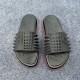 Christian Louboutin Take It Easy Black Slides Top View in black and red Christian Louboutin Take It Easy Black Slides top down perspective in black and red