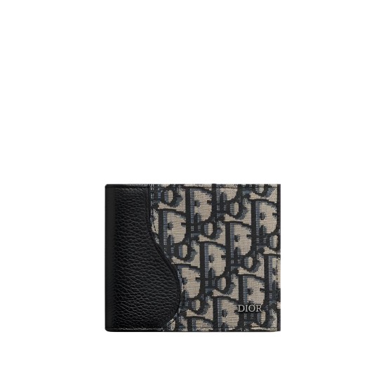 Replica Dior 12119 DFR#10739 Buddha Luxury Replica Saddle Compact Wallet Black Grained Calfskin Marquetry With Beige And Black Oblique Jacquard Uk - 12119 - Buddha Luxury