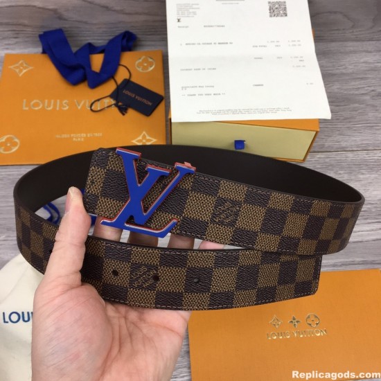 replica INITIALES 40MM REVERSIBLE DAMIER EBENE CANVAS BELT - B153 UK
