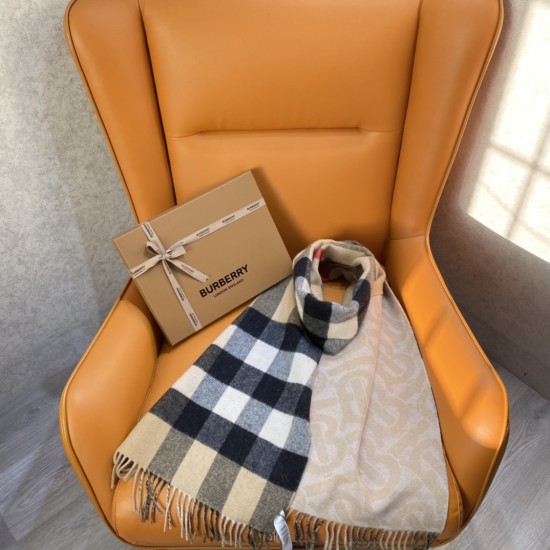 replica SCARF REVERSIBLE CHECK AND MONOGRAM CASHMERE IN ALABASTER UK