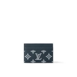 L Men's Bue Monogram Shadow Cafskin Doube Card Hoder Crafted