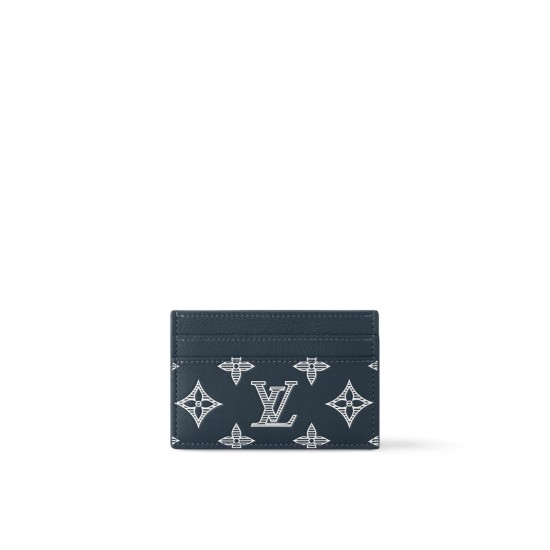 replica DOUBLE CARD HOLDER INK BLUE/WHITE MONOGRAM SHADOW CALFSKIN M83700 UK