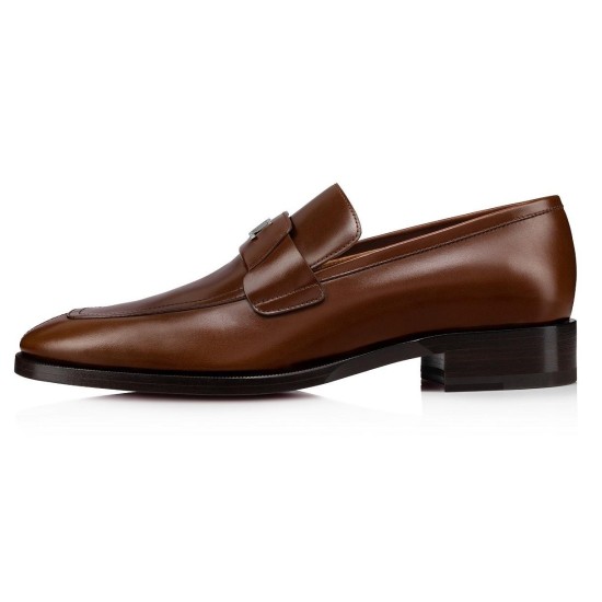 Christian Louboutin Men's Varsimoc Leather Loafers Brown side profile view