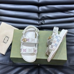 SANDALS WITH DOUBLE G IVORY GG CRYSTAL CANVAS - GCS37 UK