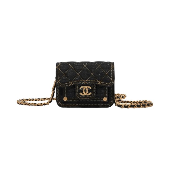 Replica Chanel Mini Denim Flap Bag In Black Uk - 13063 - Buddha Luxury