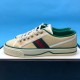 Gucci Off The Grid Canvas Low Top Trainer Inner View in beige and green Medial side view of Gucci Off The Grid Canvas Low Top Trainer in beige woven fabric in beige and green